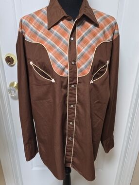 Classic Brown Western Plaid Shirt Size 16.5